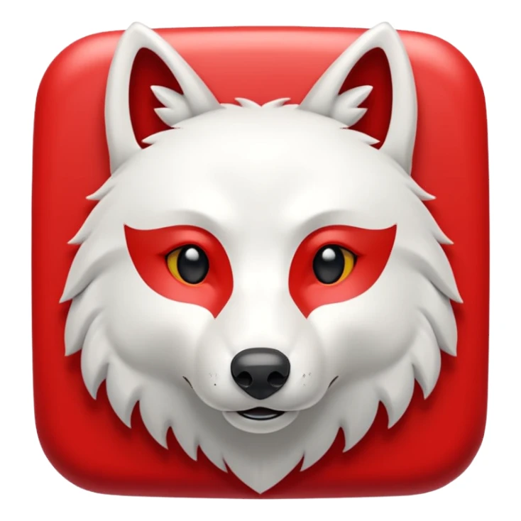 A bold white capital letter C with a small white wolf head icon above it, inside a red rounded square, emoji style, flat design, shiny light reflection, same style as 🅱️ emoji, transparent background. sticker