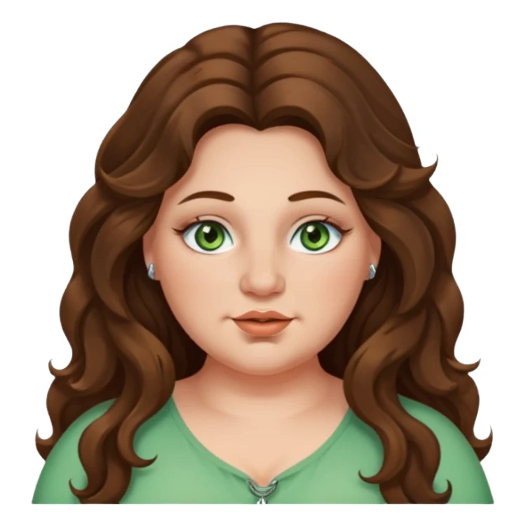 Brown wavy long hair, light green eyes, nose ring, plus size sticker