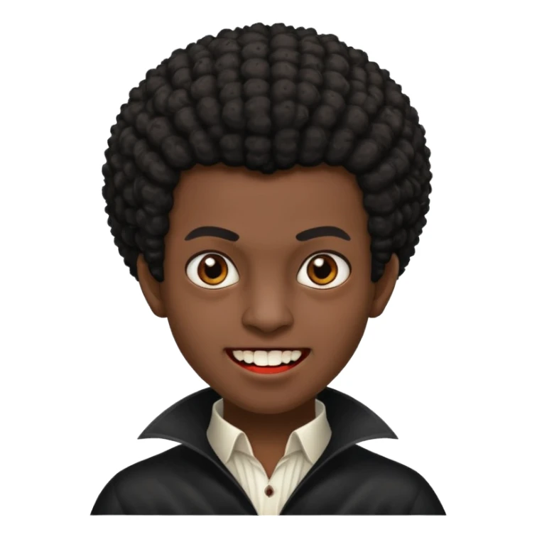 Black darkskin seventeen man  with little afro haircut and vampire teeth sticker