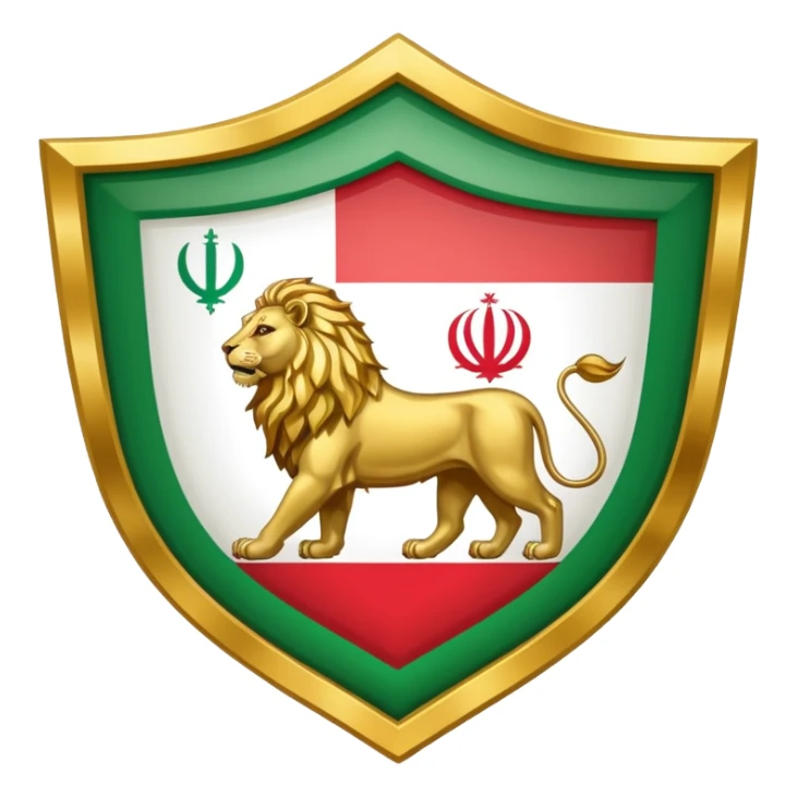 rectangular shield with the flag of Iran, with a lion and a sun sticker