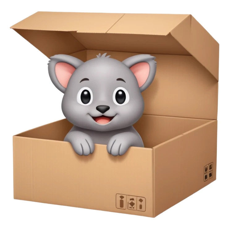  A very cute gery young happy Kapibala with one's head tilted to one side poked its paws out of the cardboard big box and placed them on top of it sticker