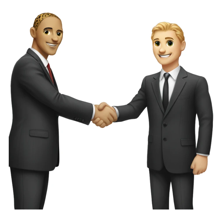 A cheetah in a classic suit shakes hands with a White man  sticker