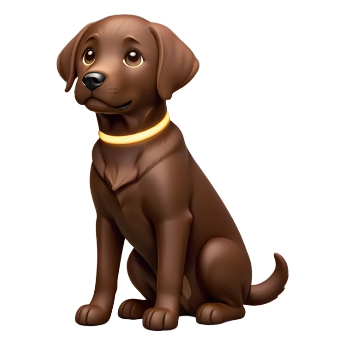 cinematic-[Labrador retriever]-realistic-full-body-sitting-emoji,-tail-resting-loosely-beside-its-paws,-head-tilted-dramatically, -sleek-[chocolate]-fur,-simplified-yet-realistic-focused-features,-highly-detailed,-glowing-with-an-almost-sarcastic-glow sticker