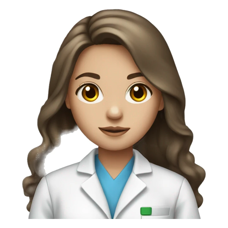 Brunette girl with long hair and blue eyes lab coat sticker