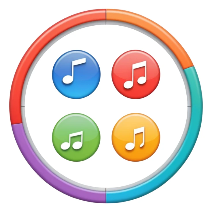 Circle divided into 4 segments with icon hints of visual, musical, theatrical, and literary arts sticker