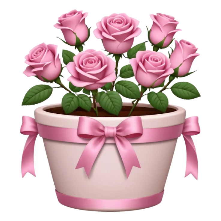 Flower pot with pink roses and ribbon sticker
