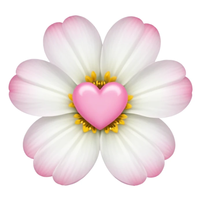white flower with mini pink heart center sticker