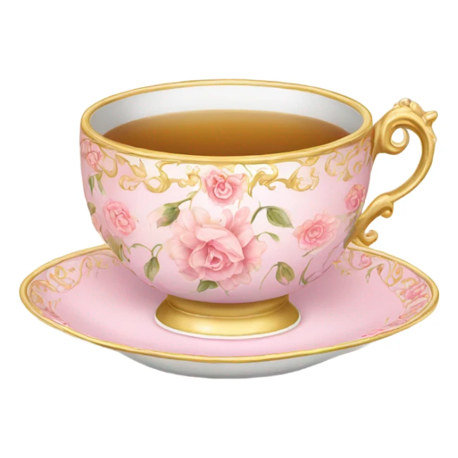 princess tea cup with pink flowers and gold details  sticker