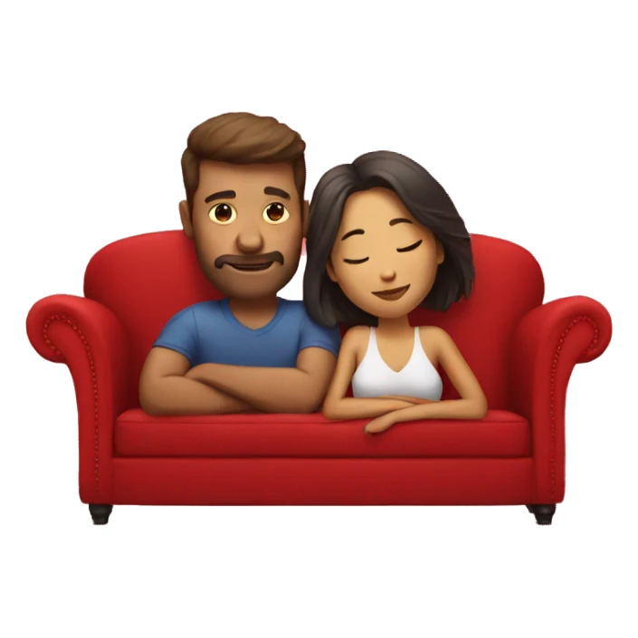 Man and a woman lying on red sofa in love sticker