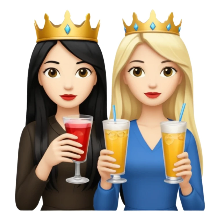 Two queens with long black hair and blonde drink sticker