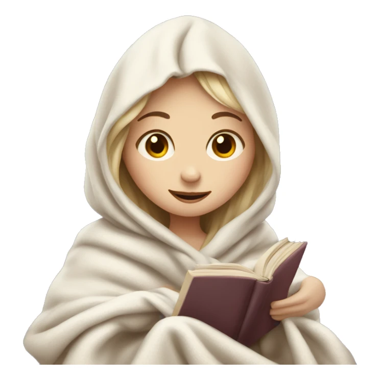 Pale girl, wrapped in a blanket, reading a book sticker