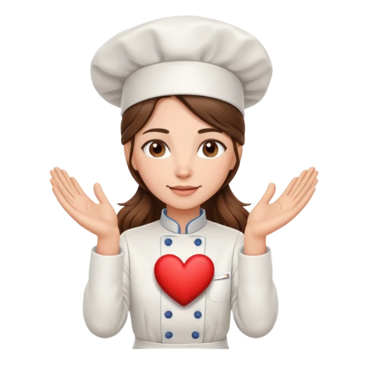 female chef with long brown hair making a heart with her hands  sticker