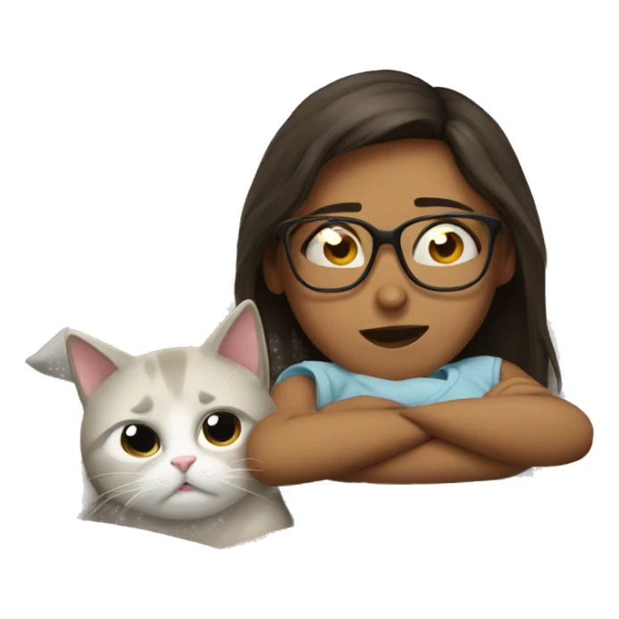 Girl with glasses and a cat crying in bed  sticker