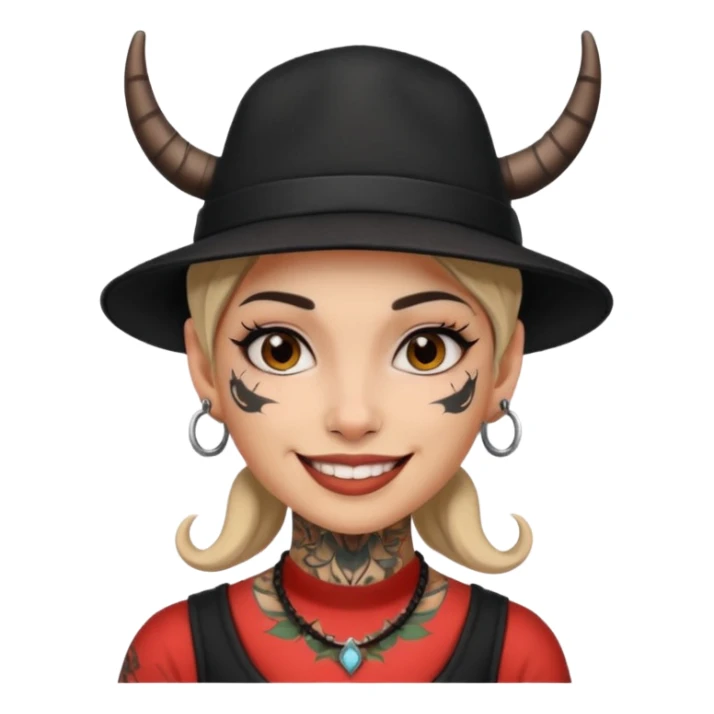 Woman with small horns — black hat, face tattoos sticker