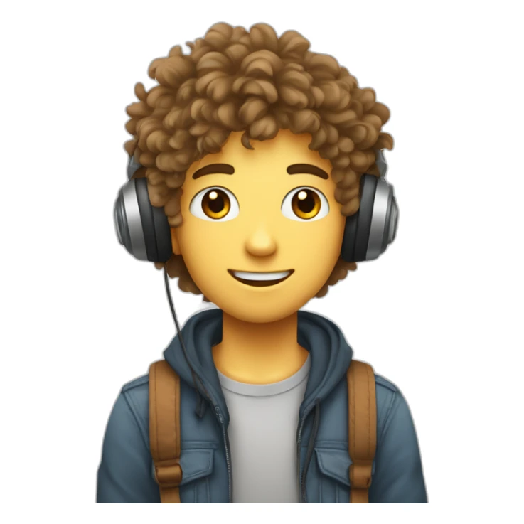 Adolescent garçon avec des cheveux bouclés et unCasque de musique avec des oreilles de chat dessus sticker