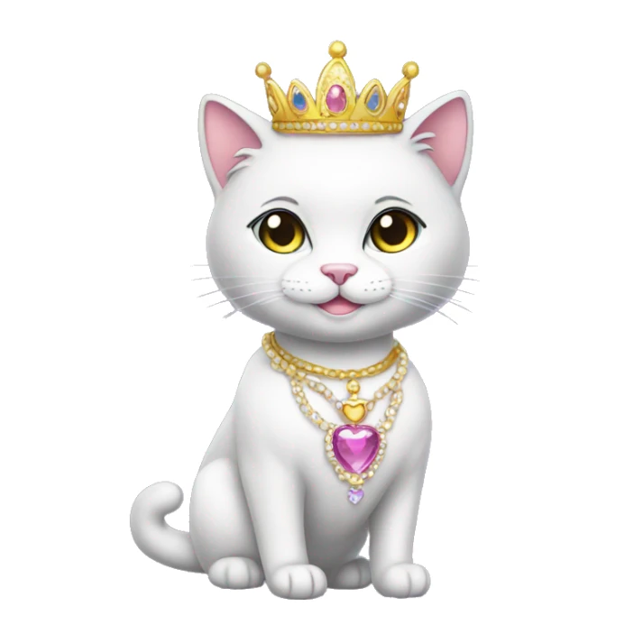 Sparkly princess-cat with tiara and necklace full body sticker