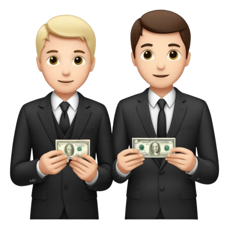 Two men in suits handing over money sticker