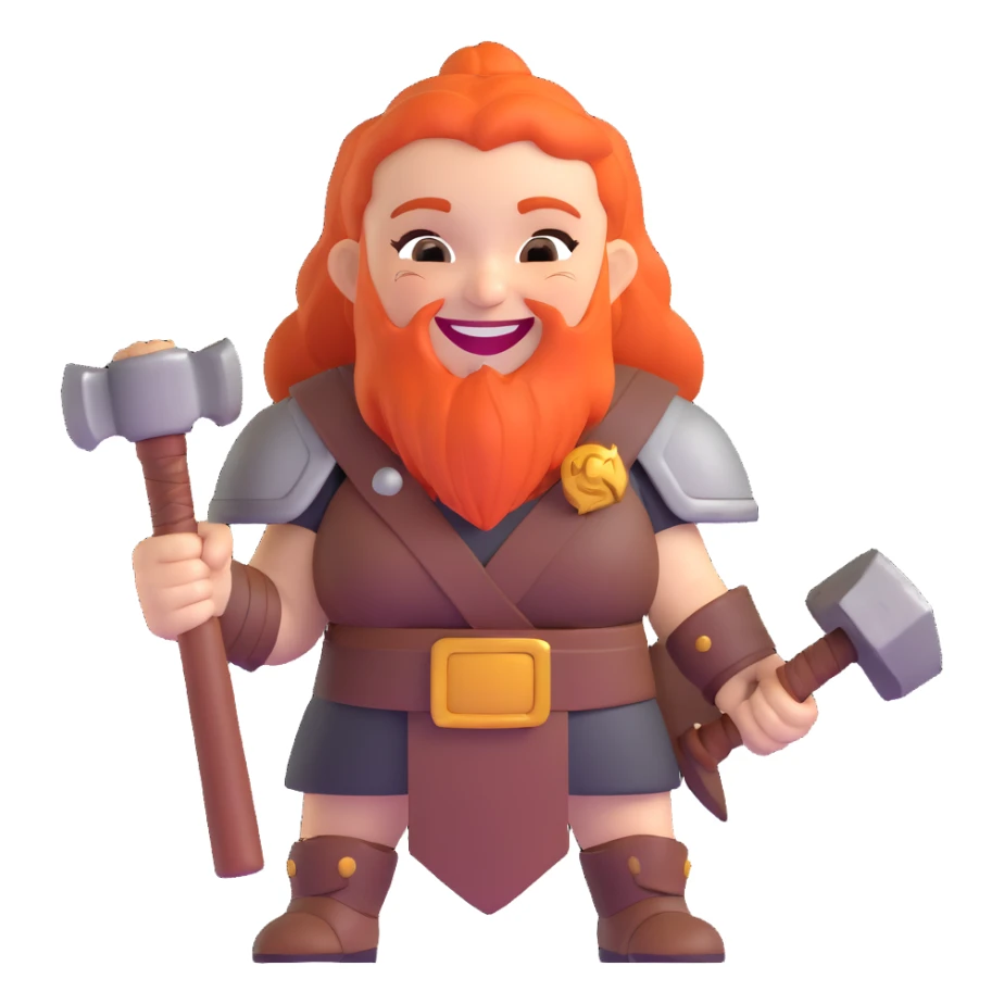 laughing female dwarf warrior from Lineage 2 with battle hammer sticker