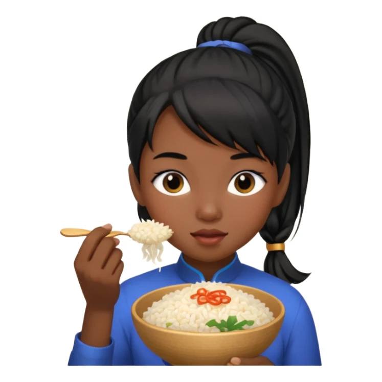 Goofy ahh viatnamise black ponytail eating rice sticker