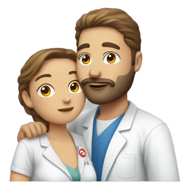 Blind nurse kissing man with brown hair and beard sticker
