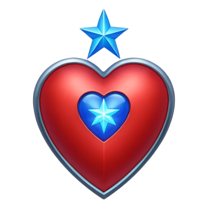 A red armor heart with a glowing blue star in the center sticker