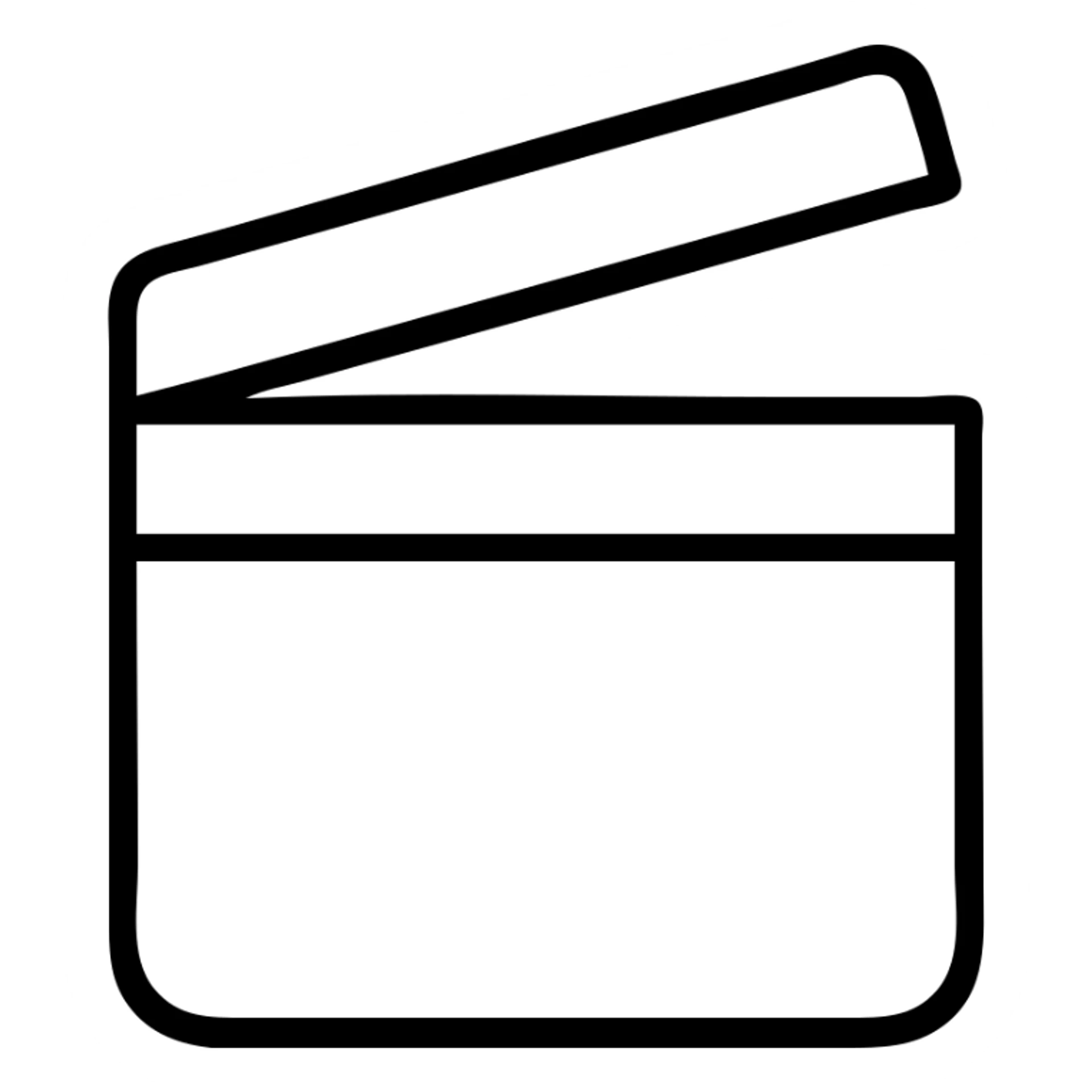 Ultra simplified movie clapper board with two simple rectangles and a diagonal line sticker