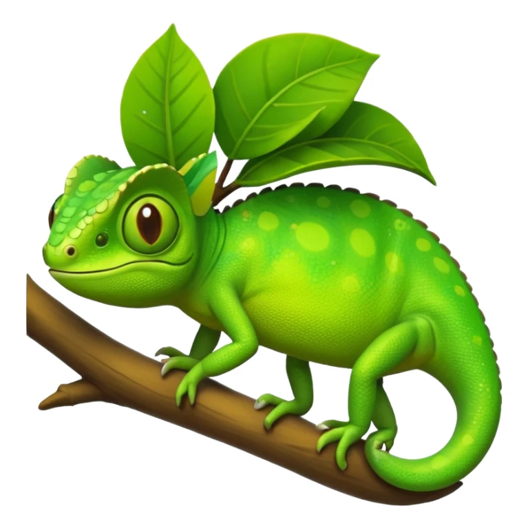 green chameleon looking at me, make it look like an emoji and standalone, with no branch. Make it very cute and like an animation. Make it look as ut sticker