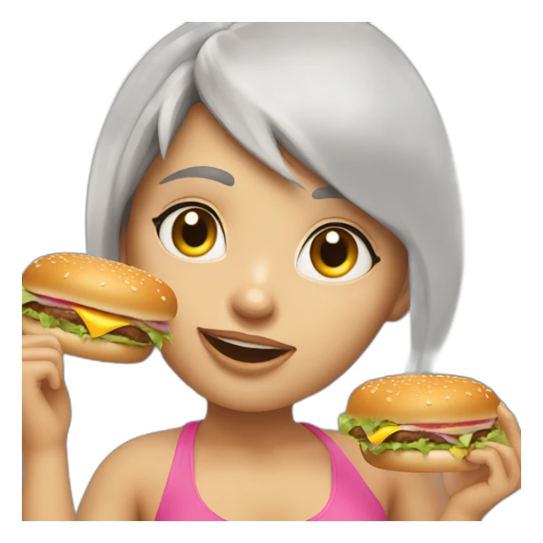 girl-with-short-silver-hair-pink-bikini-eating-burger sticker