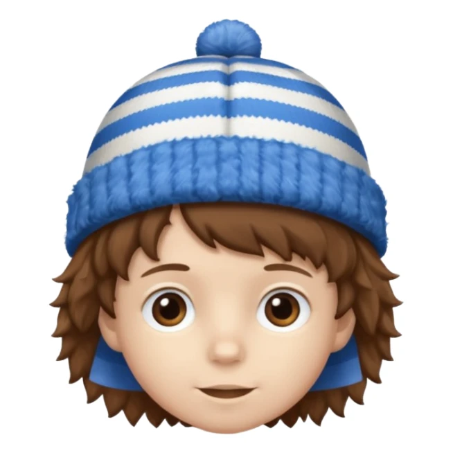 brown fluffy hair kid with blue and white hat sticker