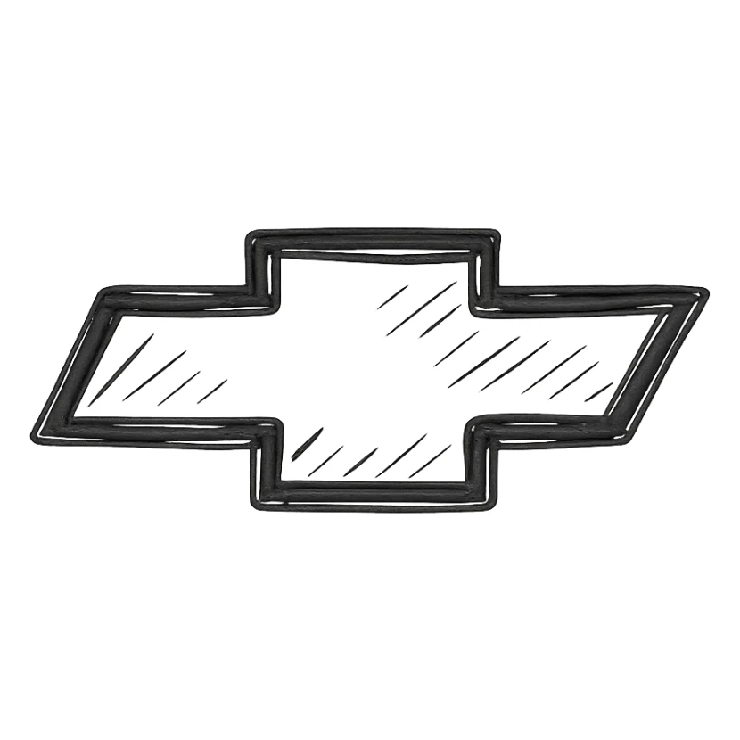 Chevrolet emblem, hand-drawn black outline, sketchy style, no fill, no text sticker