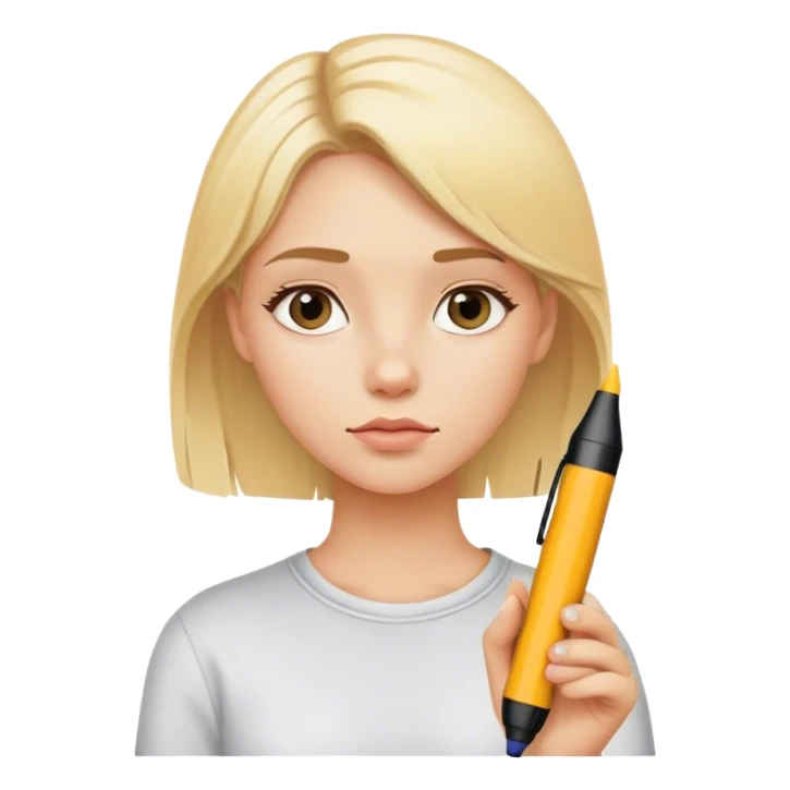 Blond girl with marker in hand is thinking  sticker