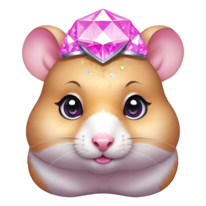 glamorous hamster portrait, head and shoulders only, exaggerated pink makeup, bright eyeshadow, long eyelashes, shiny blush cheeks, sparkling face gems, glitter accents, elegant earrings, fantasy beauty style, cute 3D cartoon, mobile game icon style, clean background, no text, no watermark
 sticker