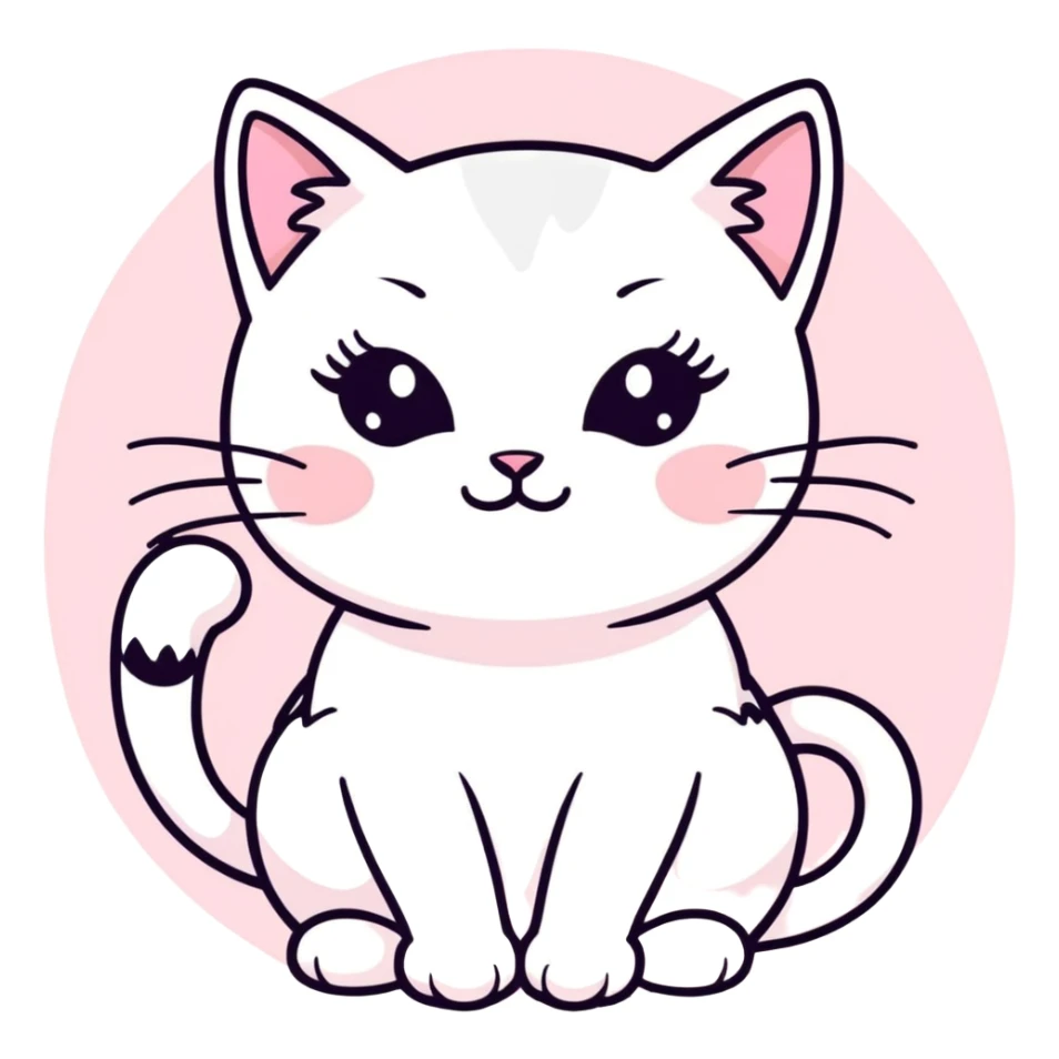 cute white cat with makeup on its face and a little bit of light pink sticker