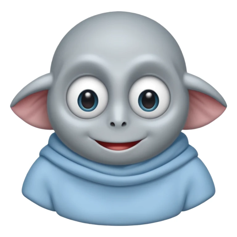 No head..it has 1 eye....stands upright ...wears clothing. is light grey and light blue..looks happy and cuddly... doesnt have a full head.... there is a appendage coming out of top of body with a single large eye sticker