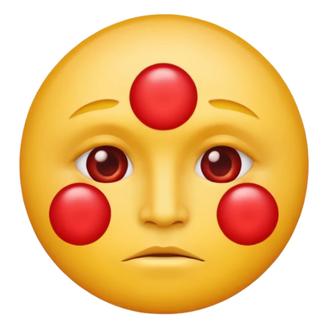 A circular yellow face with many close together red face herpes sores sticker