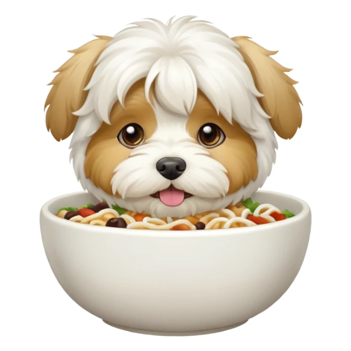 White havanese with big belly and bib eating out of bowl sticker