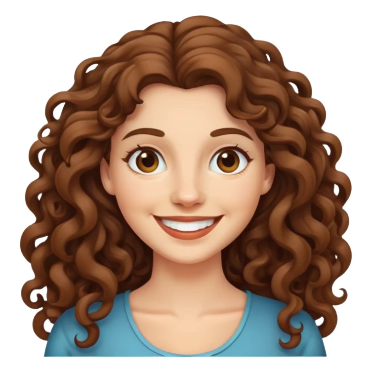 caucasian woman with long curly brown hair, smiling sticker