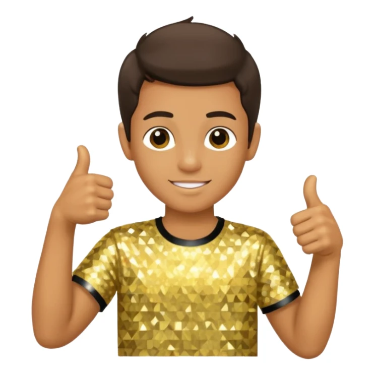 Boy wearing sparkly gold disco shirt thumbs up sticker