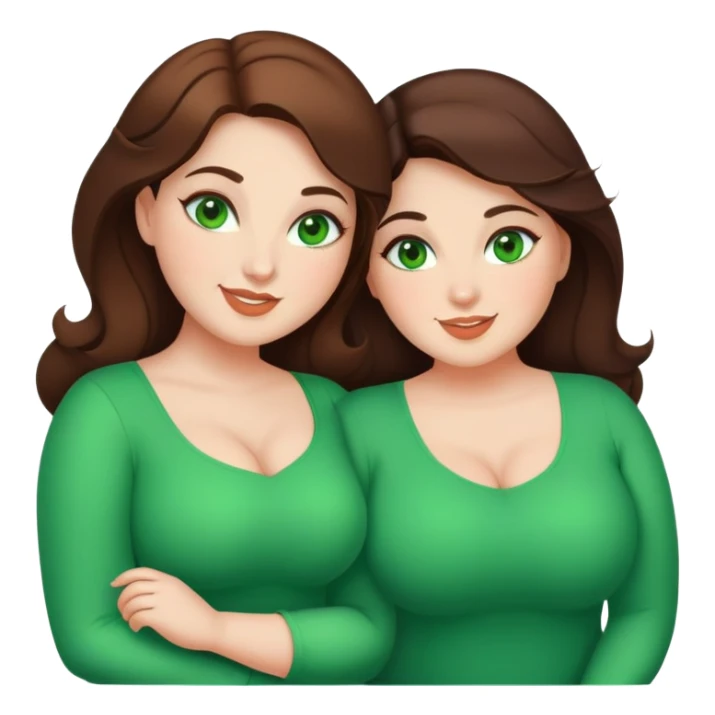 Happy curvy sisters, brunettes, green eyes sticker