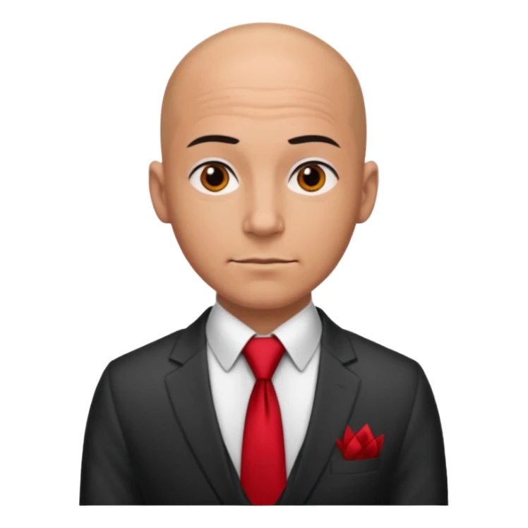 man Bald with red necktie, red dress,tatto. sticker