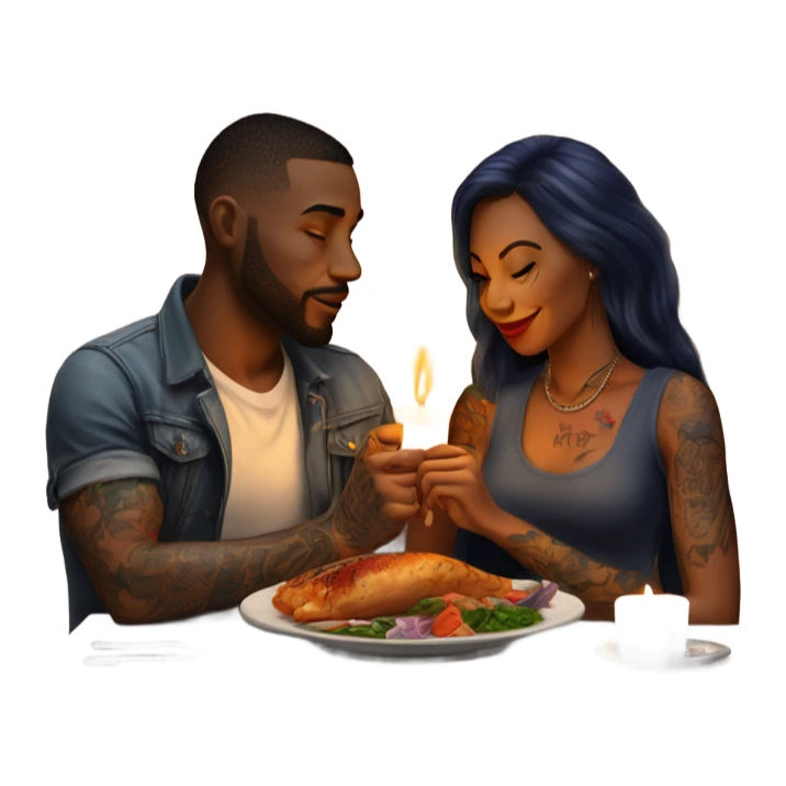 Romantic candlelit dinner date with hyper Realistic tattooed couple in love  sticker