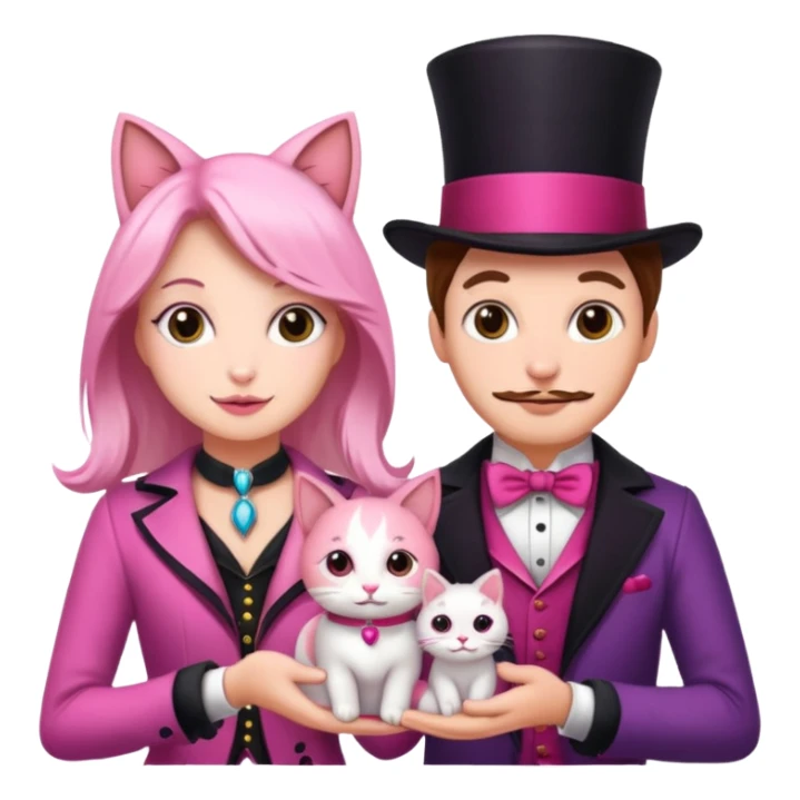 magician couple and their pet pink poopcat sticker