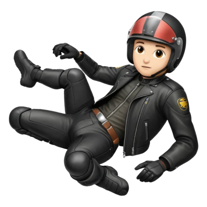 a motorcyclist lying on the ground who has just fallen sticker