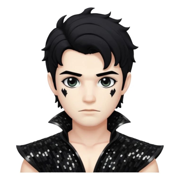 Cronus with black hair, black sequin outfit sticker