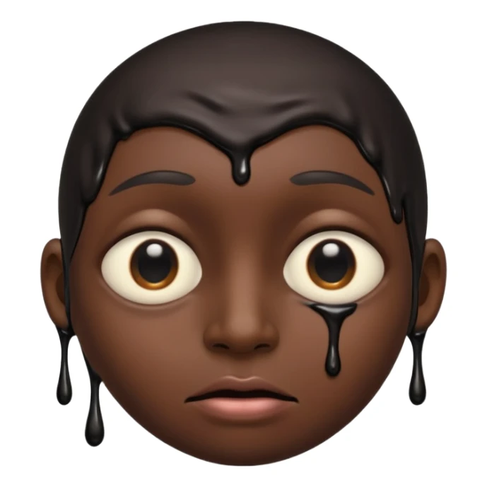 an black melting face with no eyebrows and mouth and just an single eye sticker