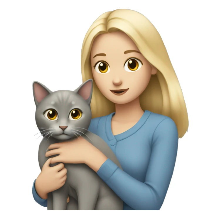 blonde girl holding a grey cat sticker