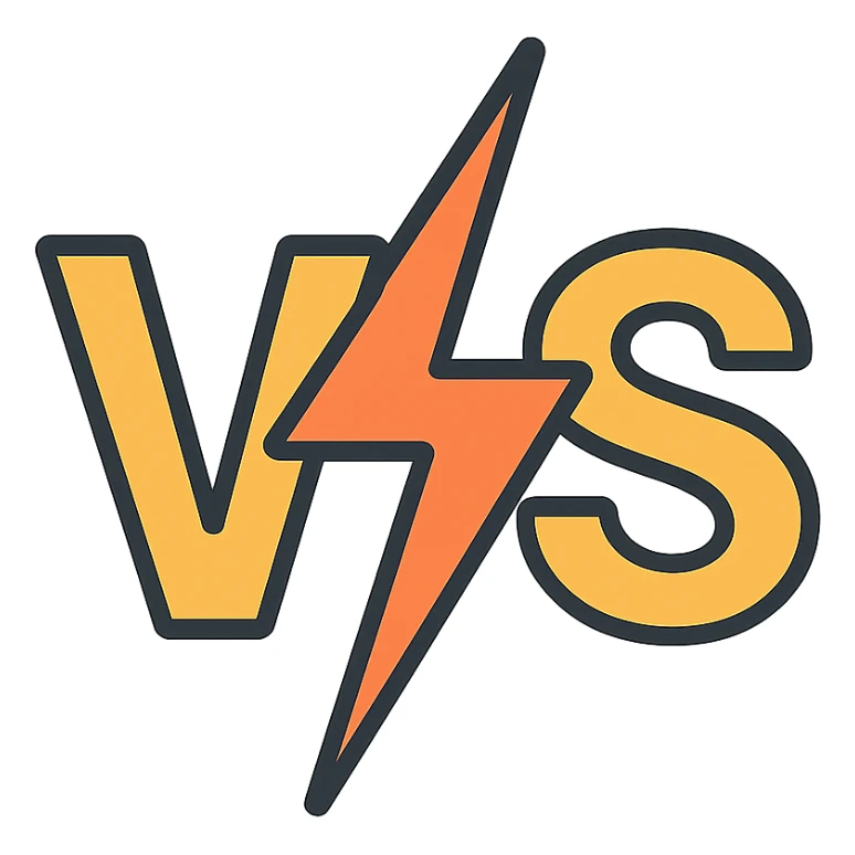 bold 'VS' in the center with a lightning bolt splitting the letters, modern icon style sticker