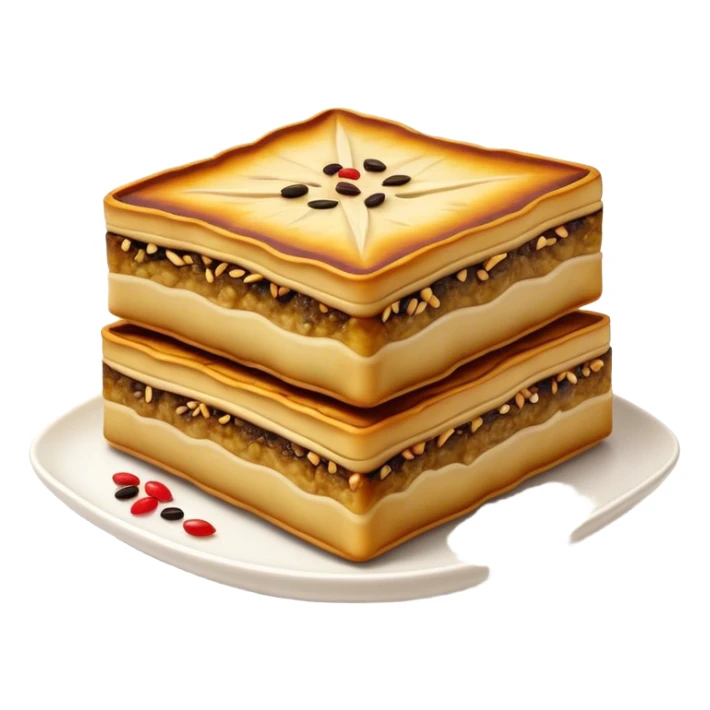 Martabak Cinematic Realistic Martabak Dish Emoji, depicted as a single, square slice of sweet, thick martabak with a rich, indulgent filling, rendered with detailed textures and vibrant, appetizing lighting. sticker