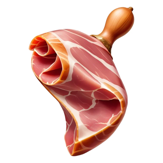 Jamón Serrano Cinematic Realistic Jamón Serrano Dish Emoji, depicted as a prominent leg of cured ham with visible marbling, rendered with rich textures and dynamic, appetizing lighting. sticker