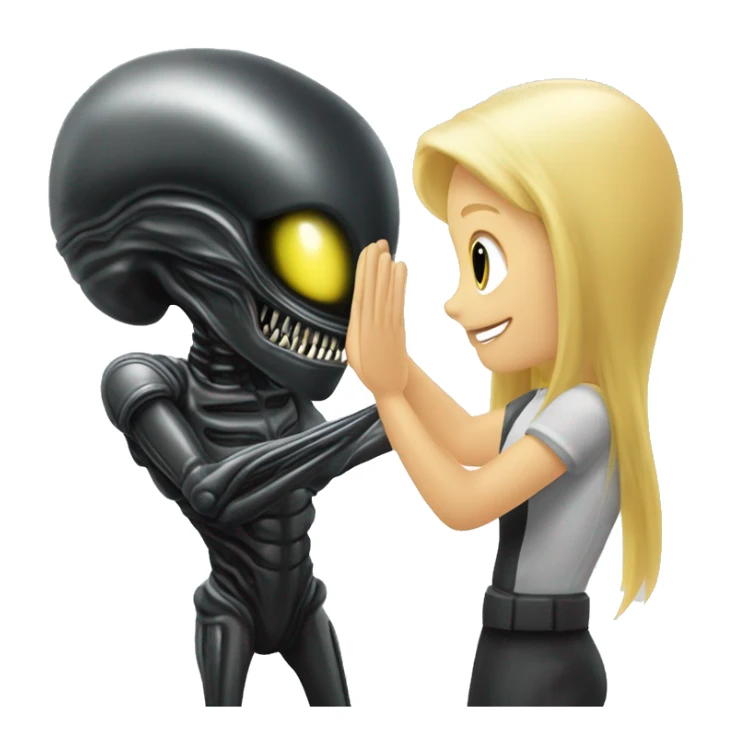 Xenomorph giving high-five to a blonde girl sticker